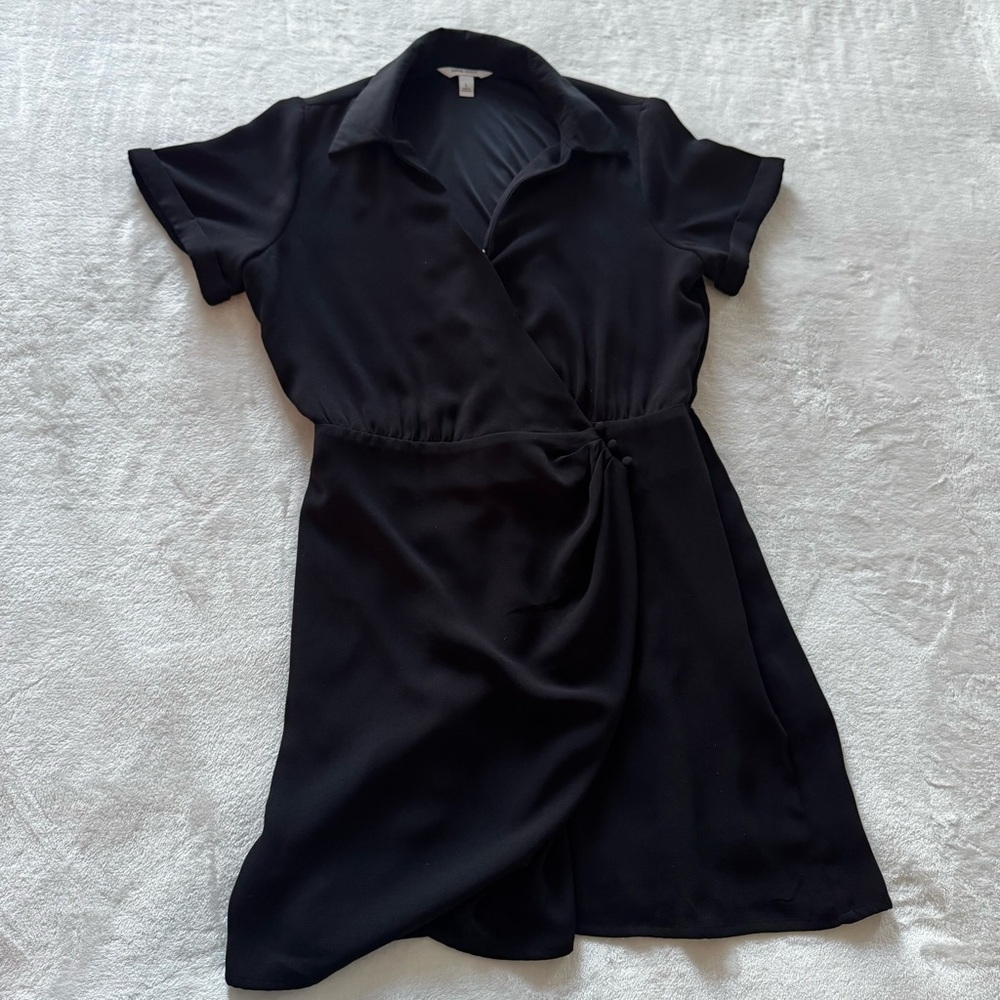 Nine West Women’s Large Black Dress Short Sleeve Collared Neck